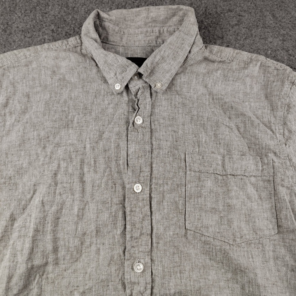 14th & Union Linen Cotton Shirt Mens XL Trim Fit Grey Short Sleeve Button Down